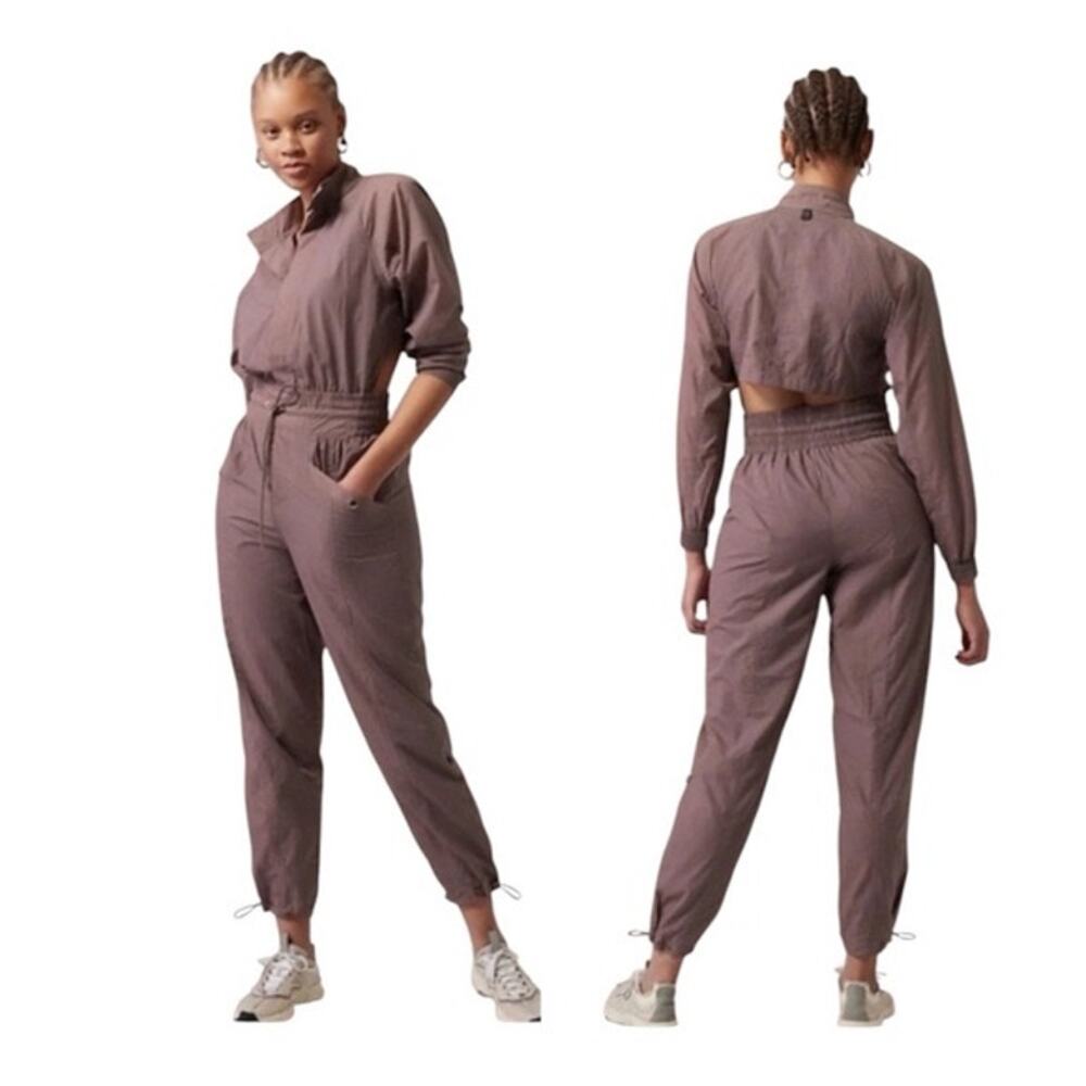 Athleta Alicia Keys Utility Windbreaker Jumpsuit Purple Mauve Cocoa EUC 4 Open